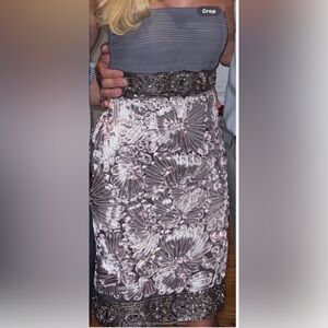 Sue Wong Gray and Silver Floral Mini Dress‎